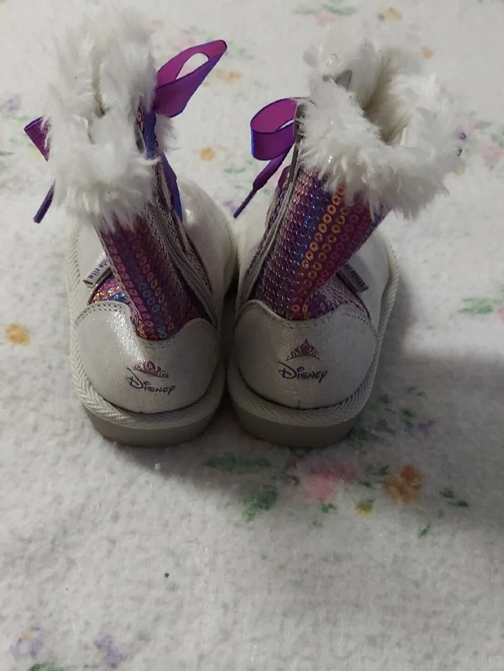 Stride Rite Girls White and Purple Sparkle Fur-Trim Boots